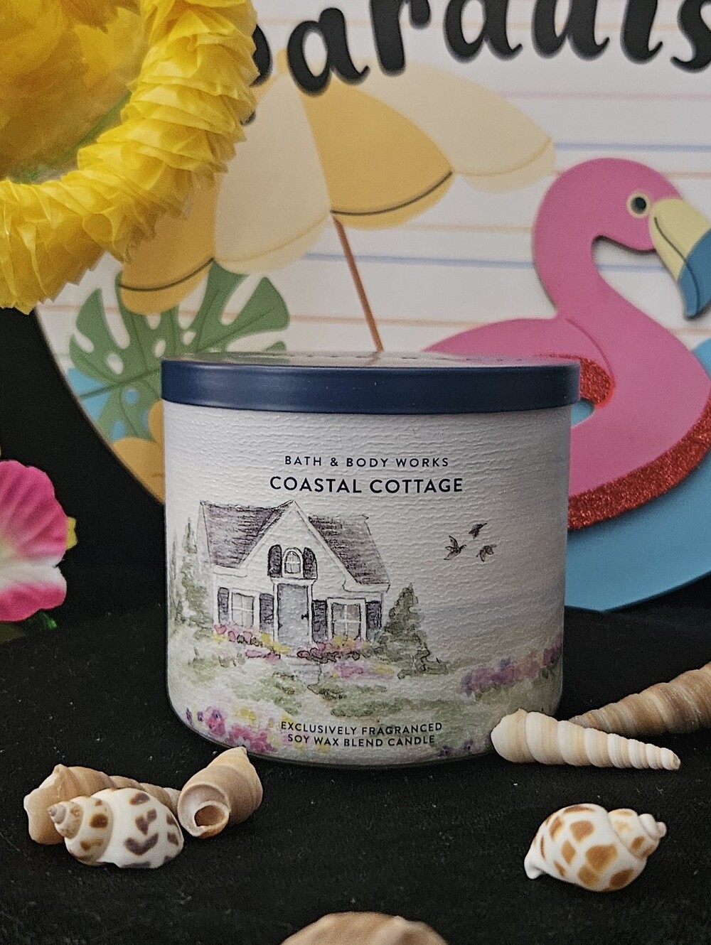 NWT Bath & Body Works Coastal Cottage 3-wick Candle - Blue, White
